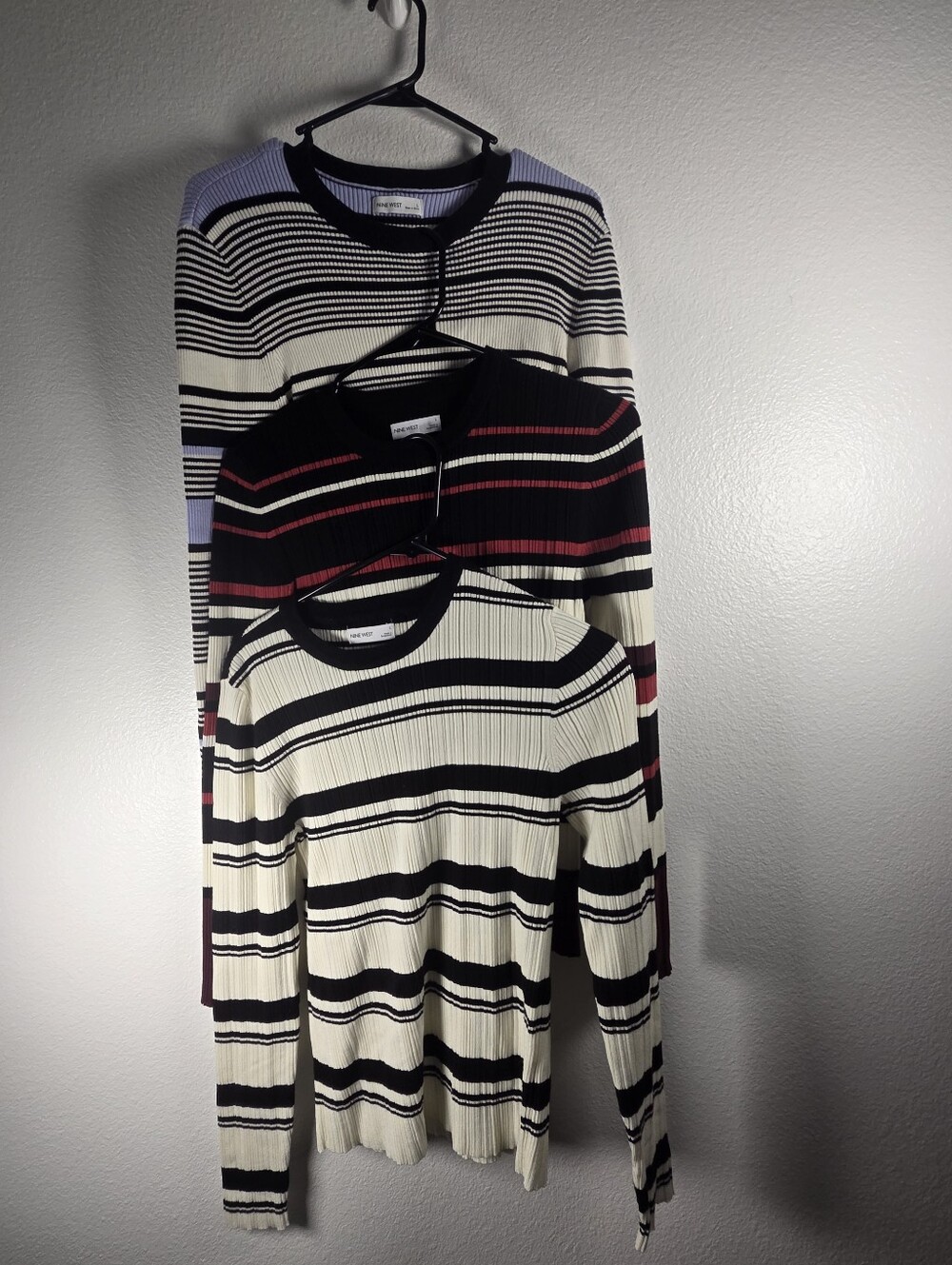 Set Of 3 Nine West Women's Size Large Striped Ribbed Knit Tops